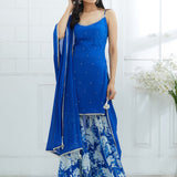 Royal Blue Embroidered Kurta and Sharara Set