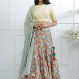 Pale Yellow Printed Lehenga Set