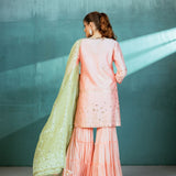 Peach Chanderi Kurta Sharara Set