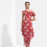 Ajisia Printed One Off Shoulder Dress