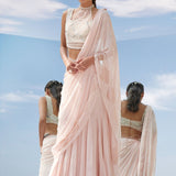 Peach Embroidered Drape Saree