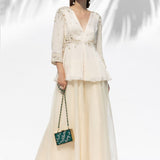 Ivory Tunic With Palazzo Pant Set