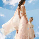 Peach Embroidered Drape Saree