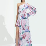 Iris Printed One Off Shoulder High Low Dress