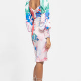 Satin Printed Draped Dress