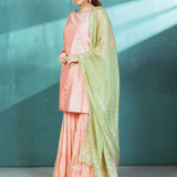 Peach Chanderi Kurta Sharara Set