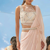 Peach Embroidered Drape Saree