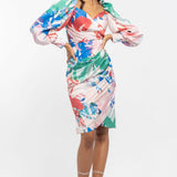 Satin Printed Draped Dress