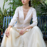 Ivory Tunic With Palazzo Pant Set