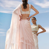 Peach Embroidered Drape Saree