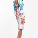 Satin Printed Draped Dress