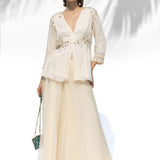 Ivory Tunic With Palazzo Pant Set