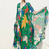 Tropical Green Floral Kaftan Dress