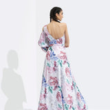 Iris Printed One Off Shoulder High Low Dress