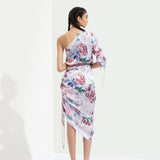 Iris Printed One Off Shoulder Short Dress