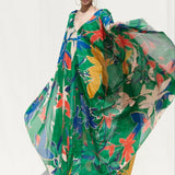 Tropical Green Floral Kaftan Dress