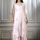 Peach Foil Printed Embellished Kaftan With Sharara