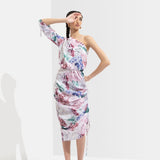 Iris Printed One Off Shoulder Short Dress
