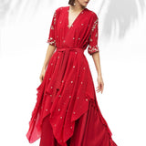 Ruby Red Tunic With Skirt Set