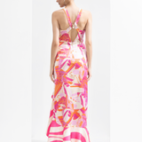 Pink Abstract Satin Bodycon Dress