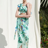 Crop Top Paired With A Printed Wrap Around Skirt