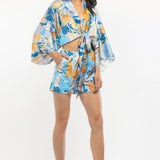 Blue Kimono Tie-up Shorts Set