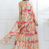 One Shoulder Printed Top With Lehenga
