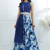 Blue Embroidered Printed Lehenga Set
