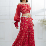 Red Printed Off Shoulder Top and Sharara