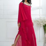 One Shoulder Rani Pink Dress With Side Slit
