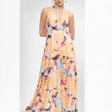 Mystic Beige Printed Halter Neck Dress