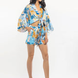 Blue Kimono Tie-up Shorts Set