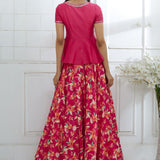 Fuchsia Embroidered Peplum With Printed Lehenga