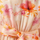 Drawstring Maxi Dress in Chiffon
