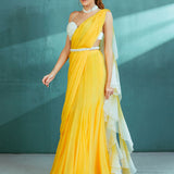 Yellow Chiffon Draped Saree Set