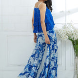 Royal Blue Embroidered Printed Sharara Set