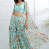 Aqua Embroidered  Printed Sharara Set