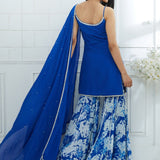 Royal Blue Embroidered Kurta and Sharara Set