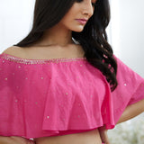 Off-shoulder Embroidered Lehenga Set