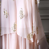 Peach Foil Printed Embellished Kaftan With Sharara