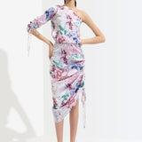 Iris Printed One Off Shoulder Short Dress