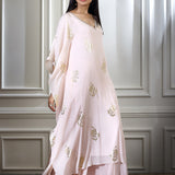 Peach Foil Printed Embellished Kaftan With Sharara