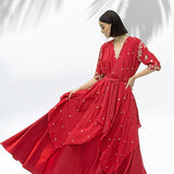 Ruby Red Tunic With Skirt Set
