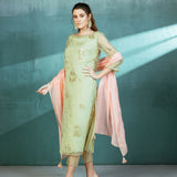 Mint Organza Foil Printed Kurta Pant Set