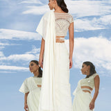 Ivory Beaded Chiffon Saree Set