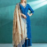Blue Chanderi Kurta Sharara Set