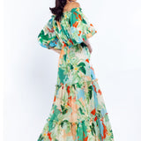Cotton Lurex Printed Off Shoulder Long Dress