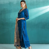 Blue Chanderi Kurta Sharara Set