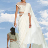 Ivory Beaded Chiffon Saree Set