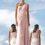 Peach Embroidered Drape Gown